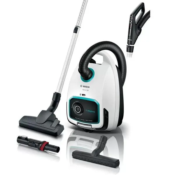 Прахосмукачка Bosch BGL6HYG1 Series 6, с торба, 600W, 4 л. вместимост, PowerProtect система, UltraAllergy филтър, бяла