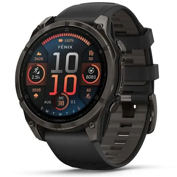 Garmin fenix 8 47mm (Black/Pebble Grey), 1.4" (3.55cm) AMOLED дисплей, Bluetooth, ANT+, Wi-Fi, GPS, 32GB Flash памет, мониторинг на съня, следене на сърдечния ритъм, 10ATM, до 16 дни време на работа, Sapphire/DLC Titanium, черен,  010-02904-21