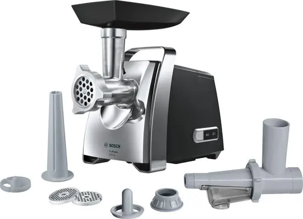 Bosch MFW67450, Meat mincer, ProPower 2000W, 3,5 kg/min, nr. 8, 3 sieves, kebbe attachment, juice extractor, reverse function, fruit press - MFW67450