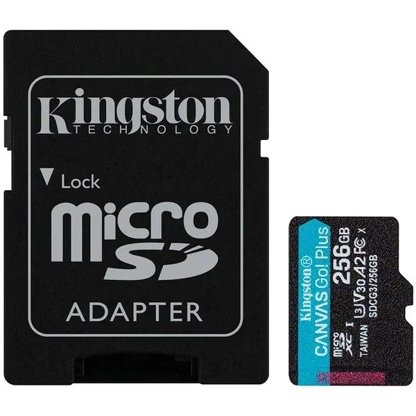 Kingston 256GB microSDXC Canvas Go Plus 170R A2 U3 V30 Card + ADP, EAN: 740617301250 - SDCG3/256GB