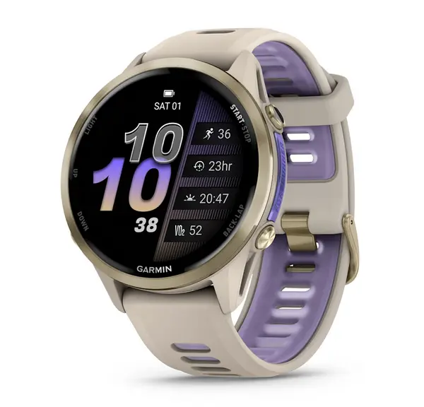 Garmin Forerunner 970 - Forerunner 970 - Soft Gold Titanium с French Grey корпус и French Grey/Translucent Indigo каишка - 010-02969-12