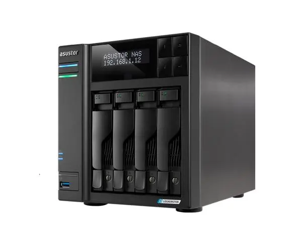 Asustor Lockerstor AS6704T, 4 Bay NAS, Intel Jasper Lake Quad-Core 2.0GHz, 4GB RAM DDR4, 5GbE x 2, M.2 SSD Slotsx4 (Diskless), USB 2.0, USB 3.2 Gen 2x2, Toolless installation, with hot-swappable tray, hardware encryption, MyArchive, EZ connect, EZ Sy