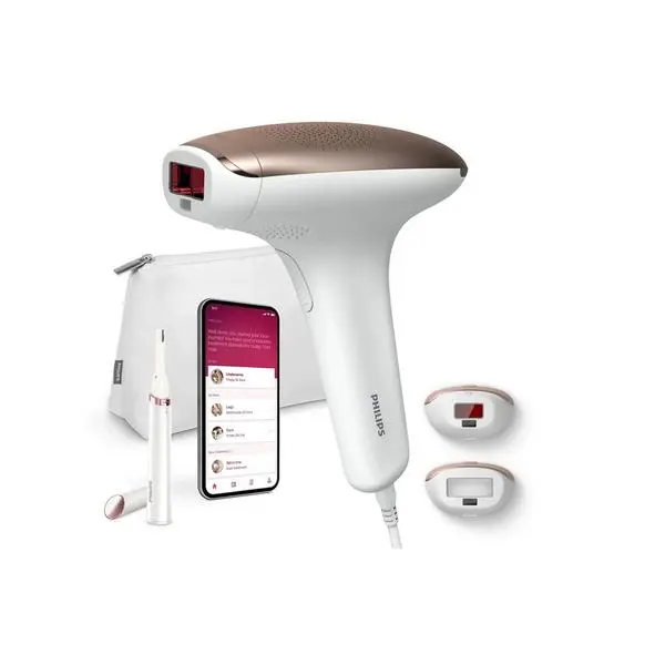 Фотоепилатор Philips Lumea Advanced със Satin Compact, за третиране на тяло и лице, сензор за цвят на кожата, бял