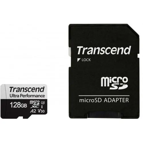 Transcend 128GB micro SD w/ adapter UHS-I U3 A2 Ultra Performance - TS128GUSD340S