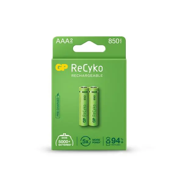 Акумулаторна Батерия GP R03 AAA 850mAh NiMH 85AAAHCE-EB2 RECYKO, 2 бр. в опаковка - GP-BR-85AAAHCE-EB2