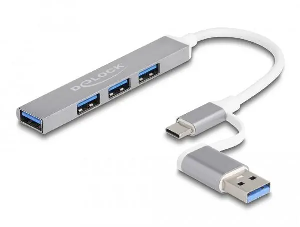 USB хъб Delock, USB-C / USB-A - 3 x USB-A 2.0 + 1 x USB-A 5 Gbps - DELOCK-64214