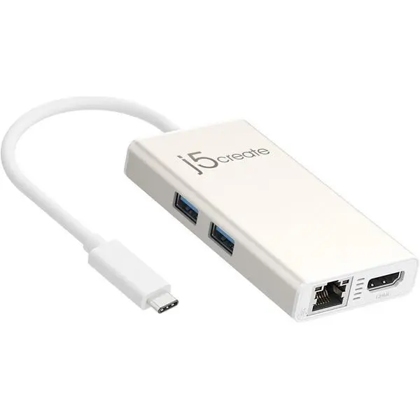 Мултипортов USB-C адаптер j5Create JCA374, HDMI/Ethernet/ USB 3.0 хъб /PD 2.0, Бял - J5-JCA374