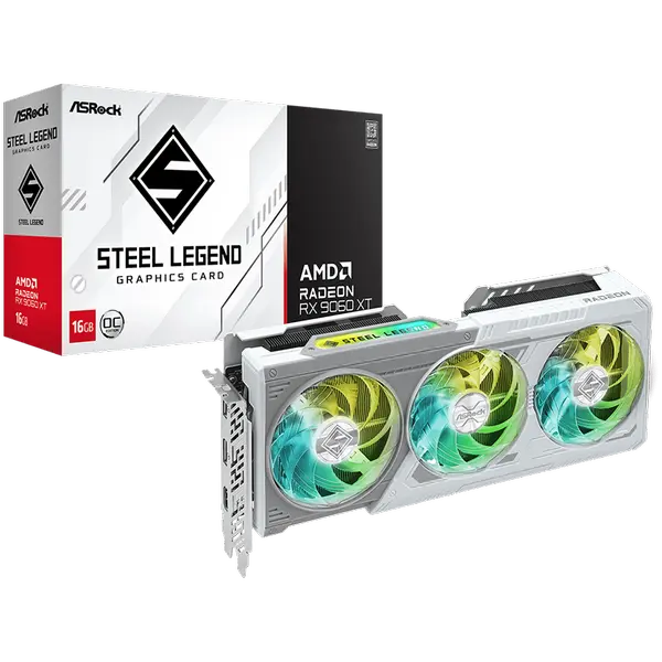 ASROCK Video Card AMD Radeon RX 9060 XT Steel Legend OC 16GB GDDR6 128-bit HDMI 2x DP - RX9060XT SL 16GO