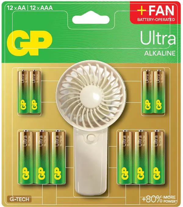 GP SUMMER PACK Алкални батерии  ULTRA AA x 12 бр. + ULTRA AAA x 12 бр. + Fan/ Вентилатор/  GP BATTERIES - GP-BA-15AU-24AU-FANWETA21