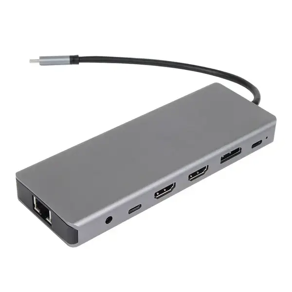 VCom Докинг станция Docking Station USB-C 13-in-1  HDMI x 2, DP, USB3.0 x 3, USB-C, USB2.0, RJ45, SD/TF, PD100W, Audio, L-Shape USB-C - CU4706