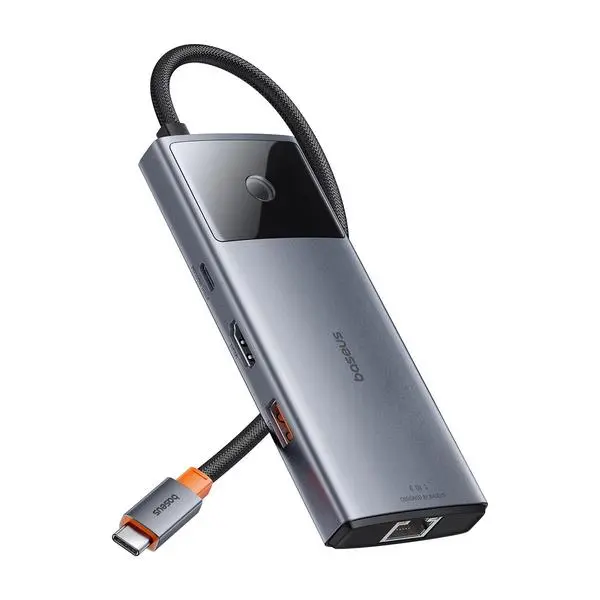 Докинг станция Baseus Metal Gleam Series II 155478 6-в-1 USB-A/USB-C/USB-C PD/HDMI/RJ45 - черен (v)