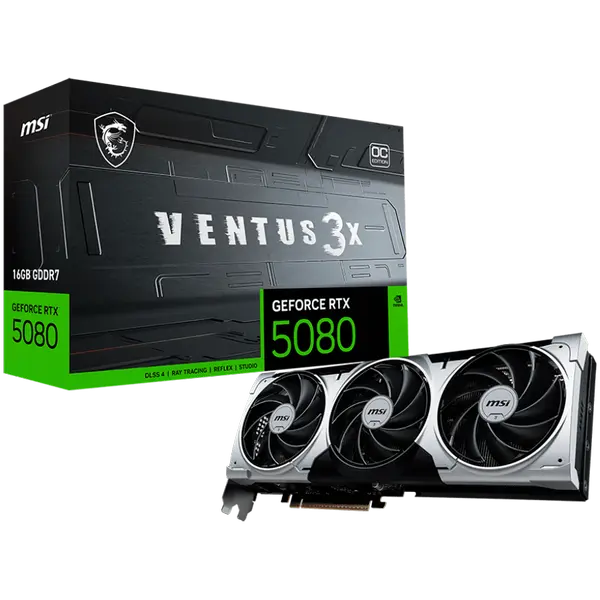 MSI Video Card Nvidia GeForce RTX 5080 16G VENTUS 3X OC PLUS, 16GB GDDR7, 256bit, Effective Memory Clock: 30000MHz, Boost: 2617 MHz, 10752 CUDA Cores, PCIe 5.0 - RTX_5080_16G_VENTUS_3X_OC_PLUS