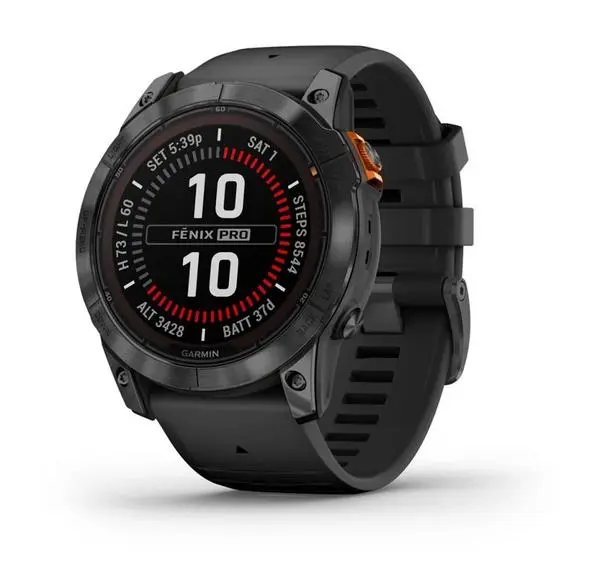Garmin fenix 7X Pro Solar Edition, Slate Grey, 1.4"(35.56 mm) Power Sapphire дисплей, 32GB, водоустойчивост, до 37 дни време на работа, соларно зареждане, GPS, компас, Slate Grey с Black каишка, , 51 мм, черен - 010-02778-01