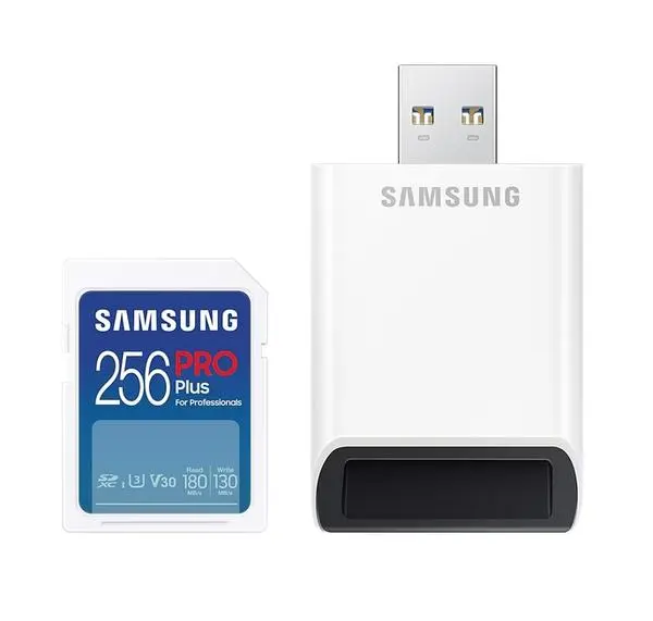 Samsung 256GB SD PRO Plus + USB Reader, Class10, Read 180MB/s - Write 130MB/s - MB-SD256SB/WW