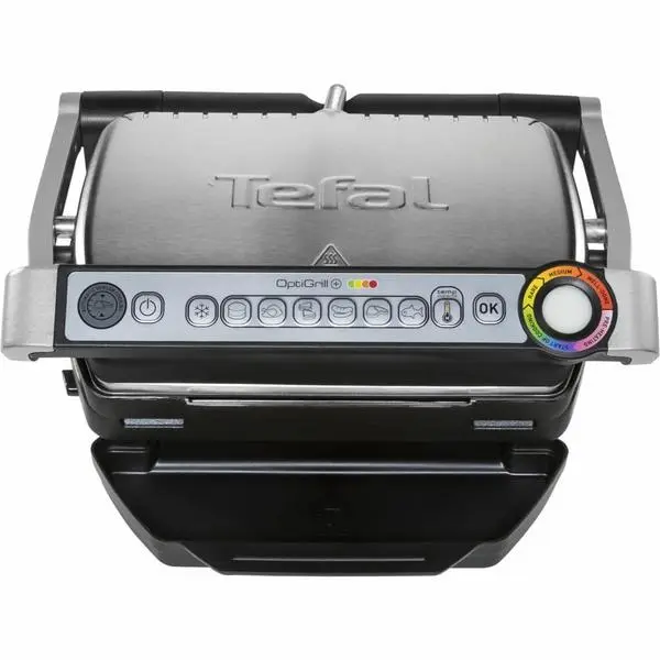Грил преса Tefal OptiGrill GC716D12, светлинен индикатор, автоматична сензорна технология, 2000W, черна/сребриста