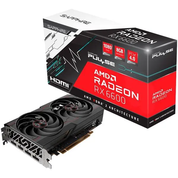 SAPPHIRE PULSE AMD RADEON RX 6600 GAMING 8GB GDDR6, 2491MHz / 14Gbps, 3x DP, 1x HDMI, 2 fans, 2 slots, 140W - 11310-01-20G