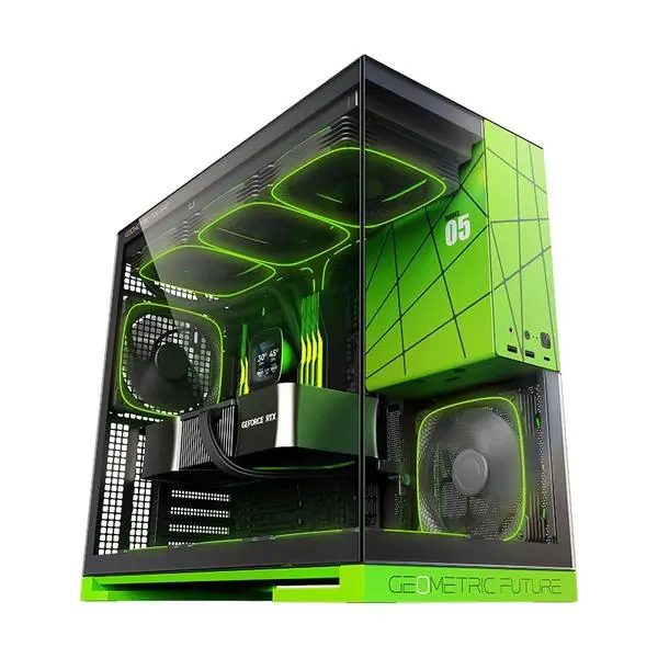 Geometric Future Geometric Future кутия Case EATX Model 5 Black/Green, NVIDIA style limited edition 5 x 140 mm aRGB fans included - GEO-M5F-BNV
