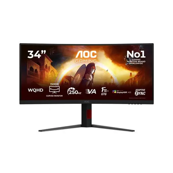 AOC  34" Curved 1500R, Fast VA, WLED, 3440x1440@250Hz, 1ms GtG, 0.3ms MPRT, 450cd m/2, 3000:1, Adaptive Sync - CU34G4ZCA