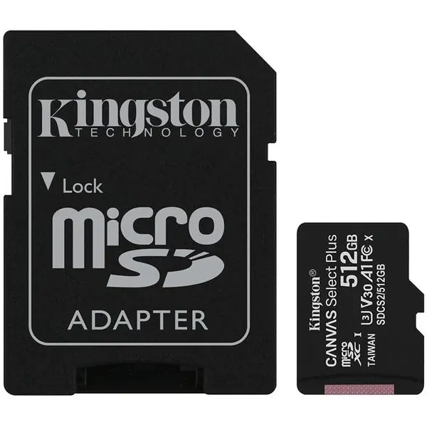 Kingston 512GB micSDXC Canvas Select Plus 100R A1 C10 Card + ADP - SDCS2/512GB