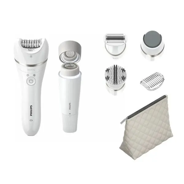 Епилатор Philips Beauty Set Series 9000, до 40 минути време на работа, 2 скорости, 32 броя пинсети, керамични дискове, бял