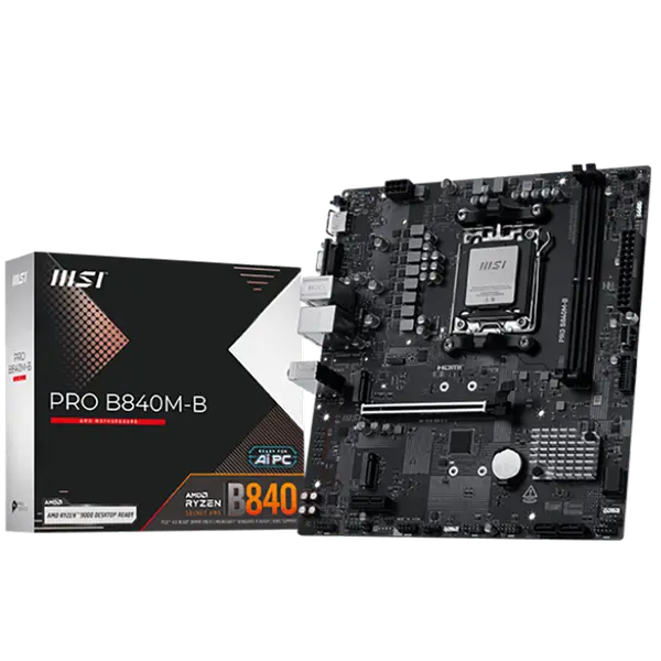 MSI PRO B840M-B, mATX, Socket AM5, 2x DDR5 Dual Channel DDR5 up to 8000(OC)MHz, 1x PCIe x16 slot - PRO_B840M-B