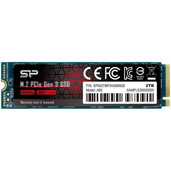 Silicon Power Ace - A80 2TB SSD PCIe Gen 3x4 PCIe Gen3 x 4 & NVMe 1.3, SLC cache + DRAM cache - Max 3400/3000 MB/s, EAN: 4713436127147 - SP002TBP34A80M28