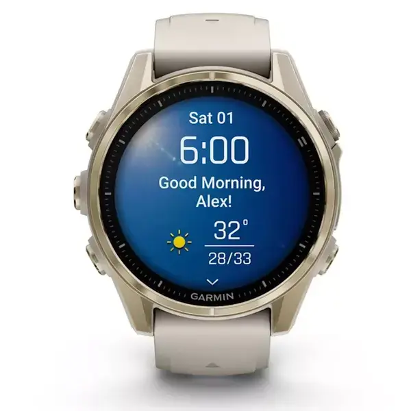 Garmin fenix 8 43mm (Fog Grey/Dark Sandstone), 1.3" (3.3cm) AMOLED дисплей, Bluetooth, ANT+, Wi-Fi, GPS, 32GB Flash памет, мониторинг на съня, следене на сърдечния ритъм, 10ATM, до 10 дни време на работа, Sapphire/Soft Gold, бежов, 010-02903-11