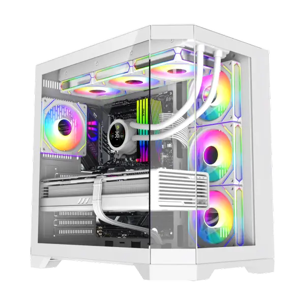 GameMax Computer Case Hype-A White, ATX PC case with unique airflow path, 3 x pre-installed