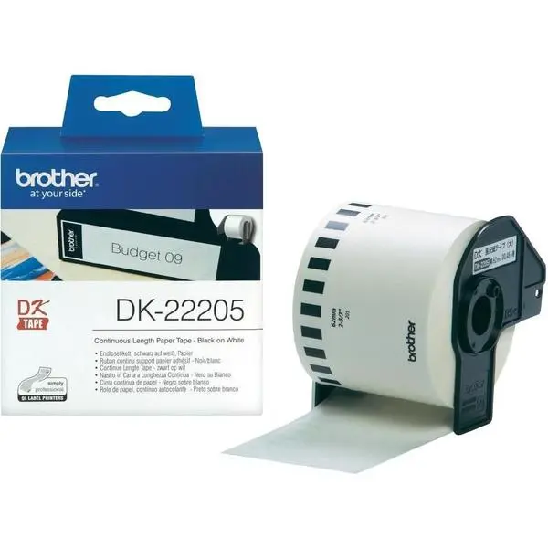 Brother DK-22205 Roll White Continuous Length Paper Tape 62mmx30.48M (Black on White) - DK22205