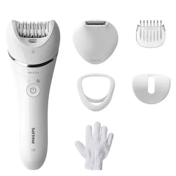 Епилатор Philips BRE715/00, работа на батерия, 2 скорости, до 40 минути време на работа, 5 принадлежности, бял