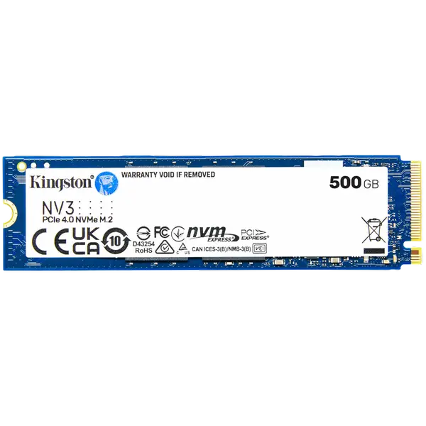 Kingston 500GB NV3 SSD M.2 2280 PCIe 4.0 NVMe, Read: 5,000/ Write: 3,000MB/s - SNV3S/500G