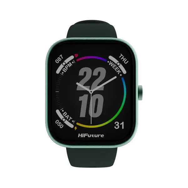 HiFuture Lume Dark Green, 1.85 " IPS, Powered by Dual Core, Aerospace-Grade Ultra Light Aluminum Frame, Bluetooth Call, 3D User Interface, 1ATM Waterproof, 24/7 True Heart Rate & Blood Oxygen Sensor, 100+ Sports Mode, Up to 7 days daily use - 6972576