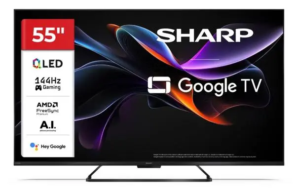 Sharp  55" QLED  GOOGLE TV, 4K 144Hz Quantum Dot 3840x2160 Frameless, AQUOS AI, DVB-T/T2/C/S/S2, Active Motion 1400 - 55HR7265E