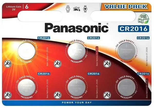 Бутонна батерия литиева PANASONIC CR2016, 3V, 6 бр. в блистер /цена за 6 бр./ - PAN-BL-CR2016-6PK