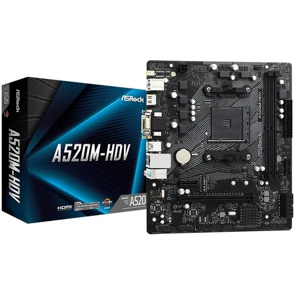 ASROCK Desktop A520M-HDV (AM4, 2xDDR4, PCIe 3.0 x16,PCIe 3.0 x1, M.2, 4 SATA3 - A520M-HDV