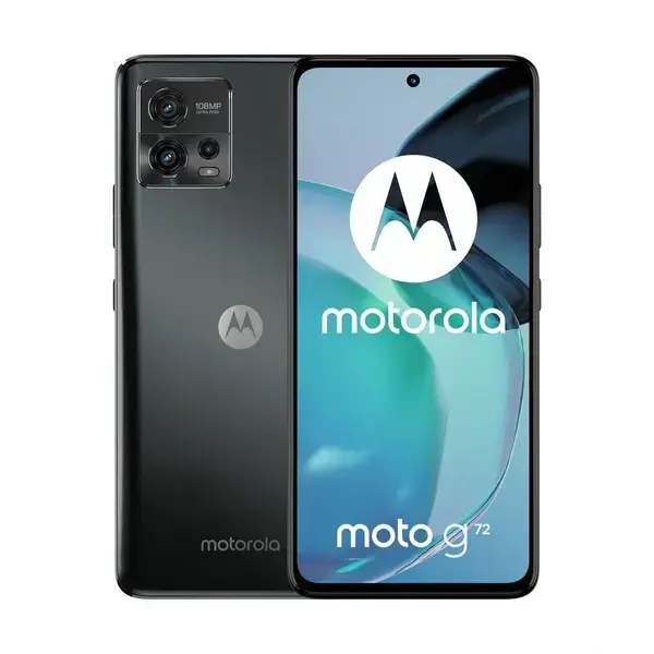 Смартфон Motorola Moto G72 (черен), поддържа 2 SIM карти, 6.55" (16.63cm) P-OLED 120Hz дисплей, осемядрен MediaTek Helio G99 (2x 2.2 GHz & 6x 2.0 GHz), 8GB RAM, 256GB Flash памет, 108 + 8 + 2 + 16 Mpix камера, Android, 166g, PAVG0016RO