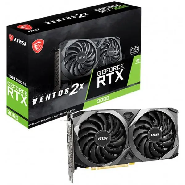 MSI Video Card Nvidia GeForce RTX 3060 VENTUS 2X 12G OC, 12GB GDDR6, 192-bit, 360 GB/s, 15 Gbps Effective Memory Clock, 1807 MHz Boost, 3584 CUDA Cores - RTX_3060_VENTUS_2X_12G_OC