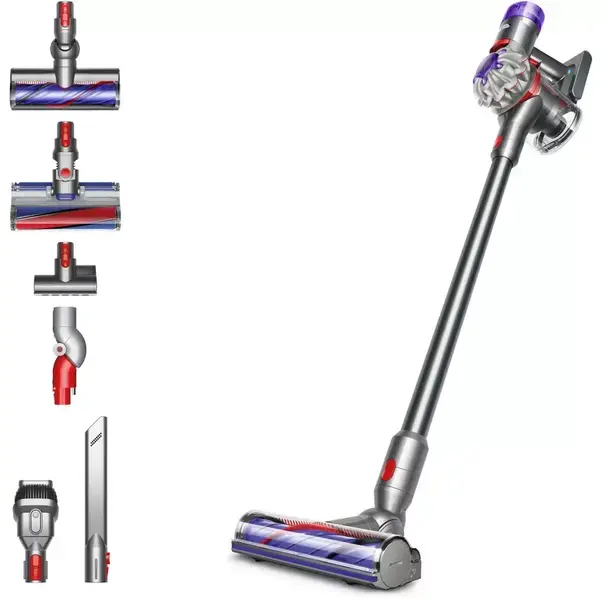 Dyson V8 Absolute, без торба, безжична, 115W, 0.54 l капацитет на контейнера, до 40 минути работа, мини турбо четка, инокс, 394482-01