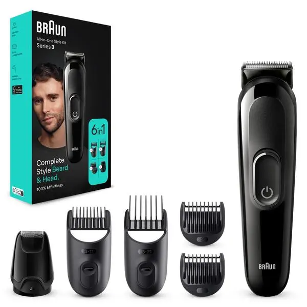 Мултитример Braun All-in-One Style Kit Series 3 (MGK3410), 6 в 1, настройки на дължината, до 50 мин. време на работа, черен