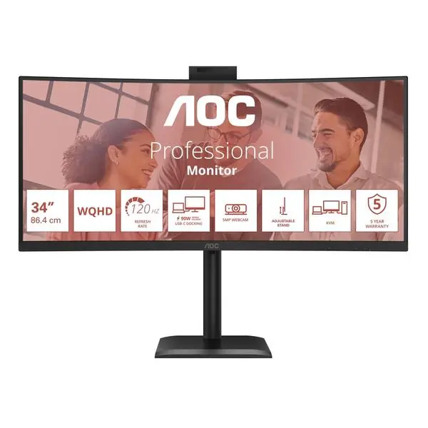 AOC  34" Curved 1500R, VA, WLED, 3440x1440@120Hz, 4ms GtG, 1ms MPRT, 350cd m/2, 3500:1, 50M:1 DCR, Adaptive Sync - CU34E4CW