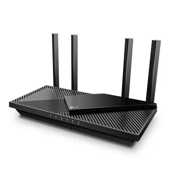 Рутер TP-Link Archer AX55, 3000Mbps, 2.4GHz (574 Mbps)/ 5GHz (2402 Mbps), Wireless AX, 4x LAN 1000, 1x WAN 1000, 1x USB 3.0, 4x външни антени