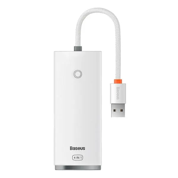 USB хъб Baseus WKQX030002 USB-A Lite Series 5в1, мултифункционален, 25см, бял