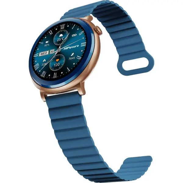 HiFuture Aurora Blue, 1.43" AMOLED,  466*466, Powered by Dual Core & Syntra AI, Bluetooth Call, IP68  Waterproof, 24/7 True Heart Rate & Blood Oxygen Sensor, Up to 10 days daily use, Magnetic Strap - 6972576182036