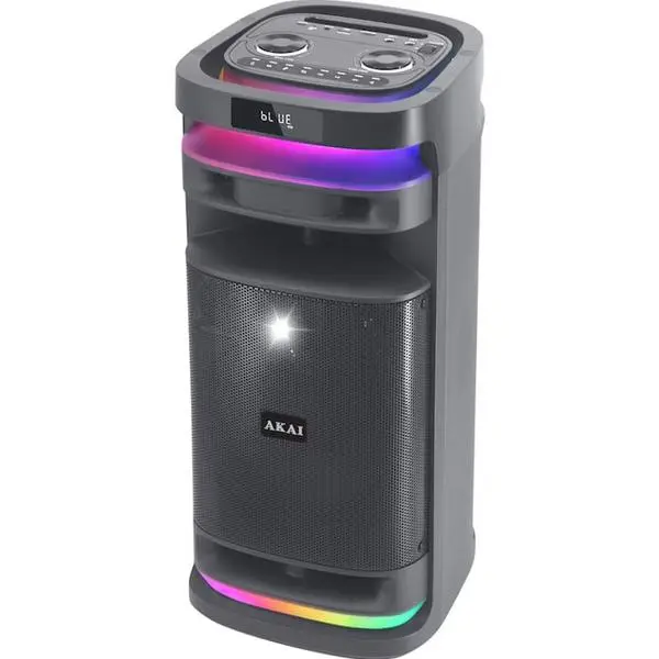 Караоке колона Akai SONIC X8, 50W RMS, Bluetooth, FM, TWS, Безжичен микрофон, LED дисплей, черен