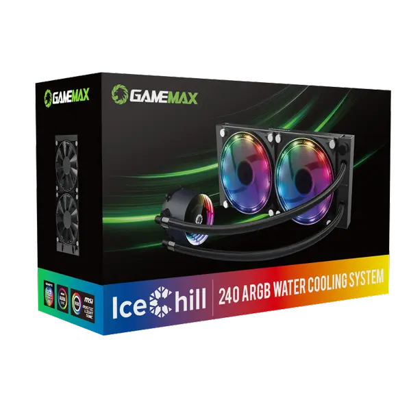 GameMax IceChill 240V White, All in One Liquid Cooler, SYNC Aura ARGB light via motherboard supports Intel LGA1851/1700/1366/1200/115X, AMD AM5/AM4
