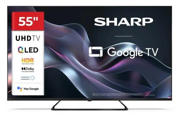 Sharp  55" QLED Google TV, 4K Ultra HD 3840x2160 Frameless, 1 000 000:1, AQUOS, DVB-T/T2/C/S/S2, Active Motion 1000 - 55HP6265E