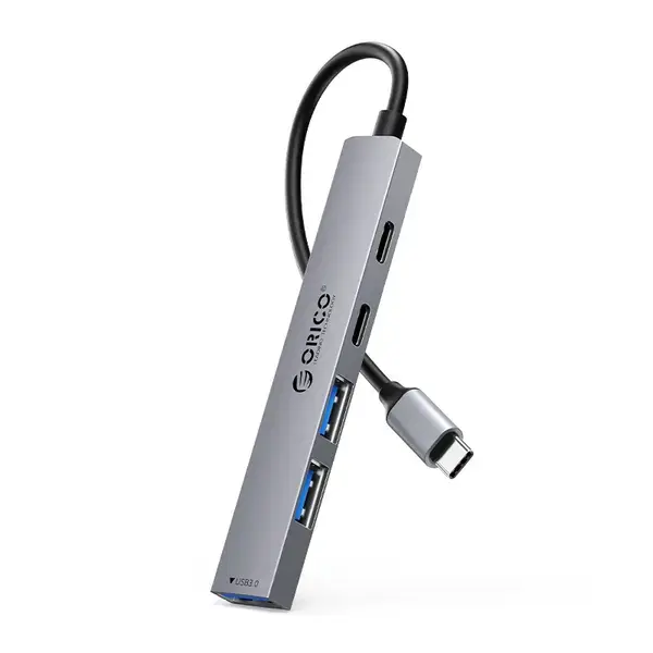 Orico Хъб HUB USB-C 5 port USB3.0 x 1, USB2.0 x 2, USB-C x 2, Aluminium YSB4-U2-GY - YSB4-U2-GY-BP