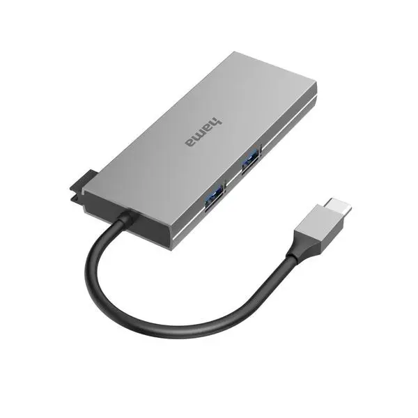 6-портов хъб USB-C HAMA Multiport, 2 x USB-A, USB-C, HDMI, SD, microSD, Сив - HAMA-200110