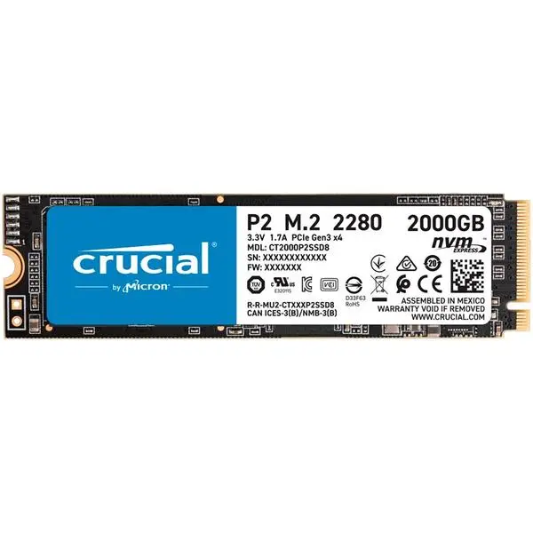 Crucial SSD Crucial P2 2000GB 3D NAND NVMe PCIe M.2 SSD, 2400/1900 MB/s, EAN: 649528902320 - CT2000P2SSD8