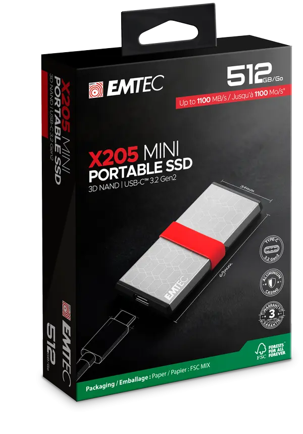 EMTEC SSD 512GB EXT USB3.2 USB-C - ECSSD512GX205